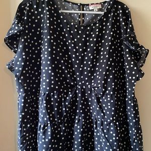 Navy Polka Dot Flowy-Tiered Blouse